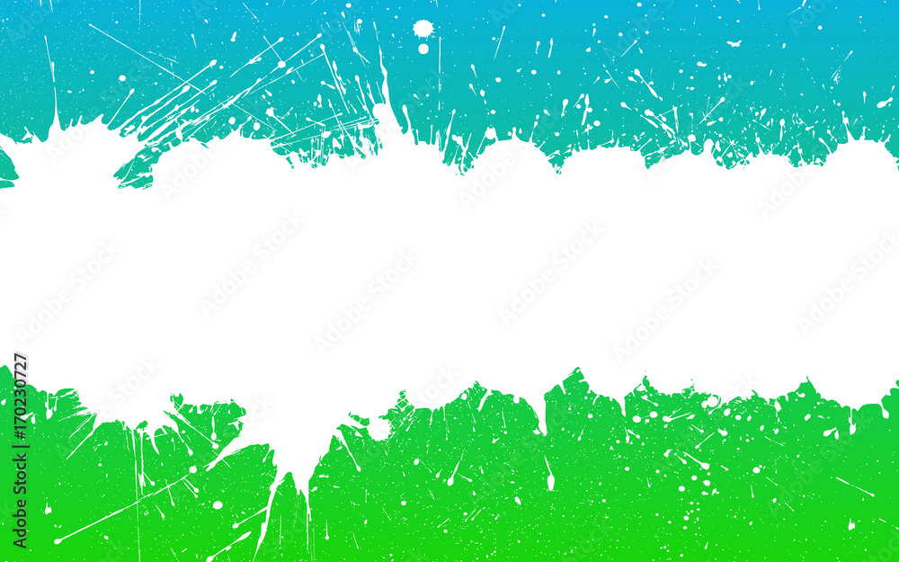 White ink splashes over blue green background