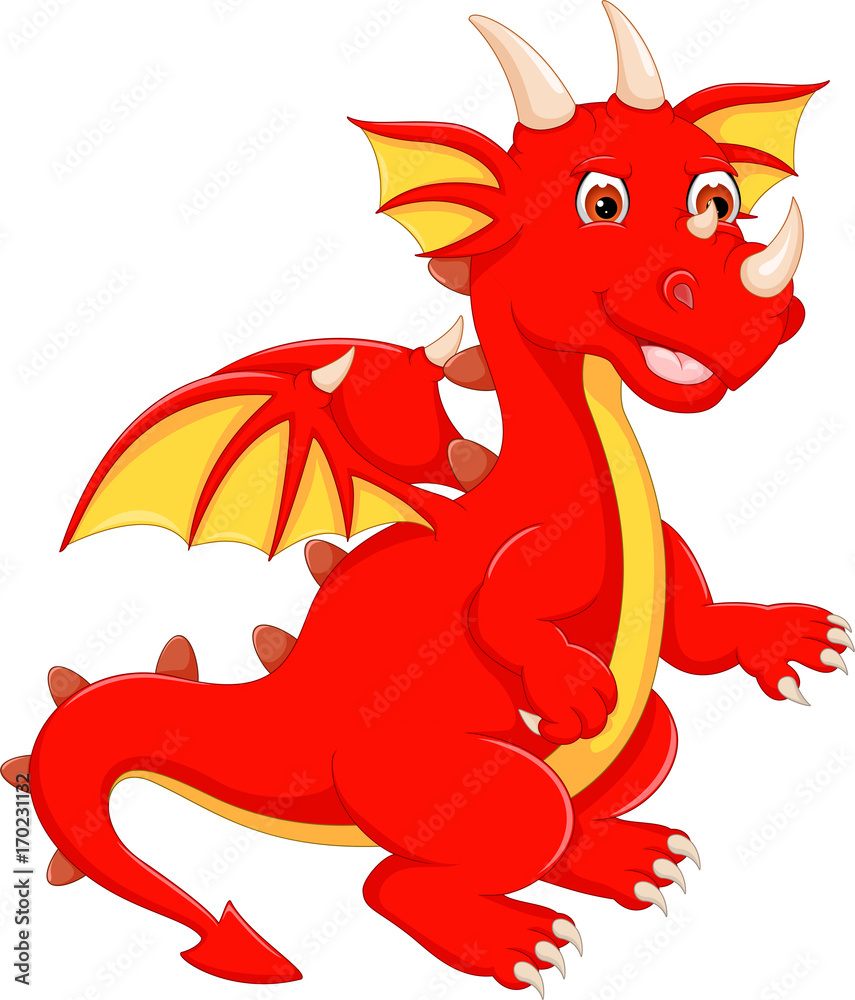 cute cartoon red dragon with stand up