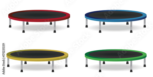 Circle jumping trampoline set. Isolated vector illustration. Athletic Equipment for indoor or outdoor fitness.