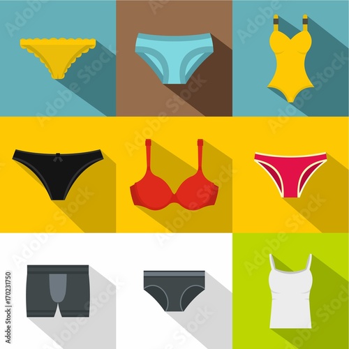 Lingerie icon set, flat style