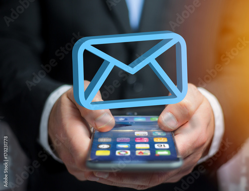 Blue Email symbol displayed on a futuristic interface - Message and internet concept