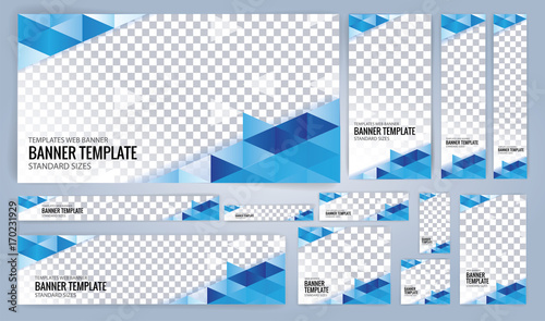 Web banners templates, standard sizes with space for photo, Blue and White modern design
