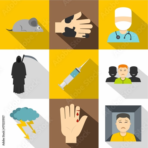 Fear icon set, flat style