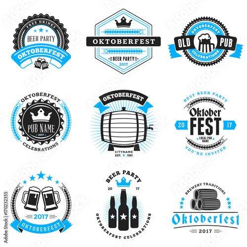 Beer festival Oktoberfest celebrations. Set of retro vintage beer badges, labels, logos for bar, pub, beer party. Vector design elements