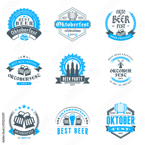 Beer festival Oktoberfest celebrations. Set of retro vintage beer badges, labels, logos for bar, pub, beer party. Vector design elements