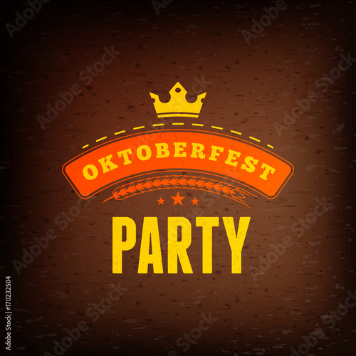 Beer festival Oktoberfest celebrations. Vintage beer label on the brown wooden textured background. Vector design element