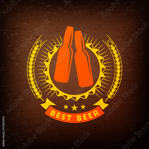 Beer festival Oktoberfest celebrations. Vintage beer label on the brown wooden textured background. Vector design element