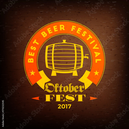 Beer festival Oktoberfest celebrations. Vintage beer label on the brown wooden textured background. Vector design element