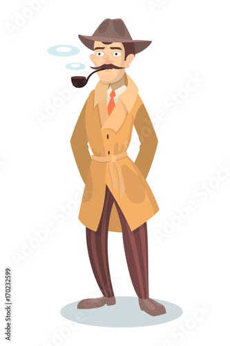 Detective with smoking pipe.