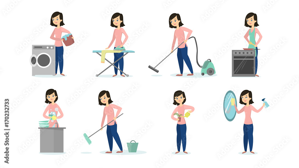 Woman doing chores.