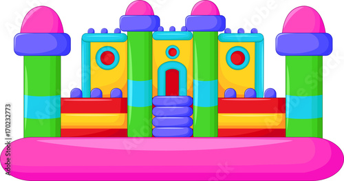 An illustration of a colourful inflatable children party castle cartoon