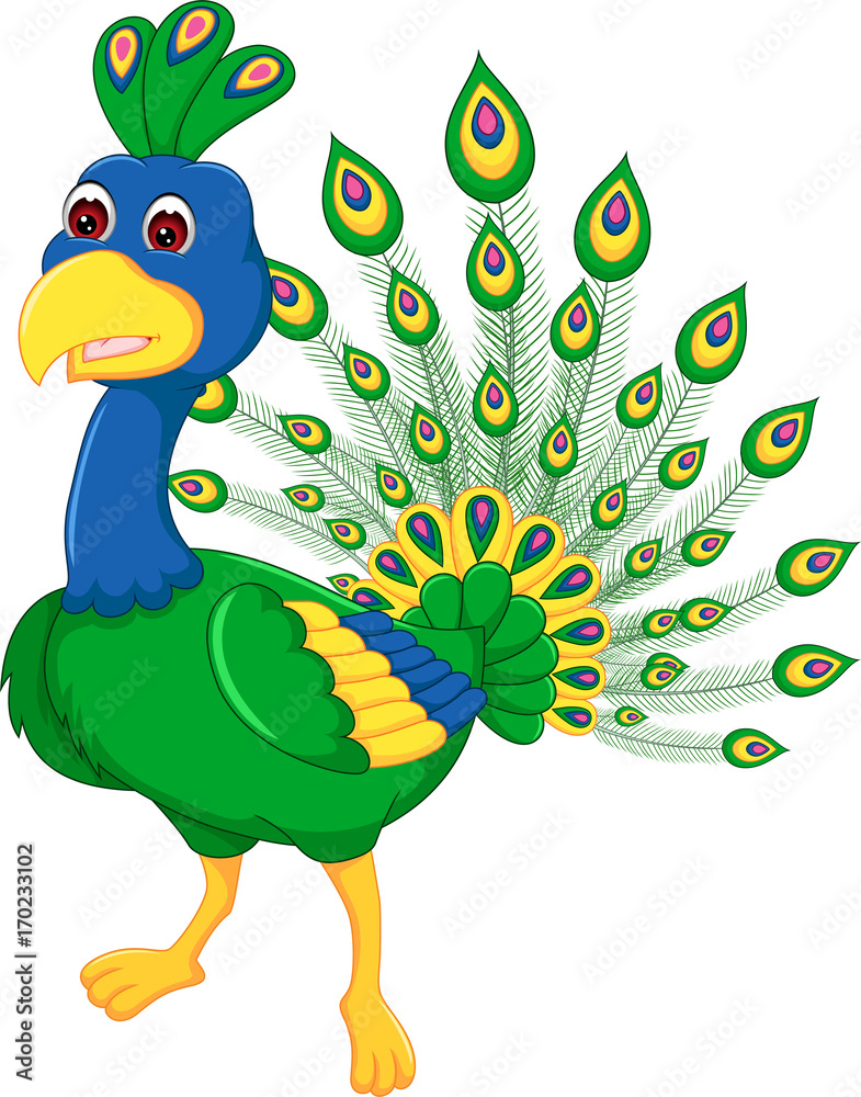Cartoon peacock bird with beautiful tail Stock Vector | Adobe Stock