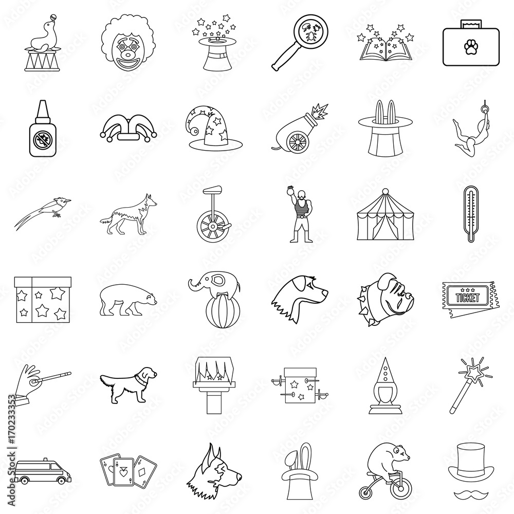 Fototapeta premium Animal icons set, outline style