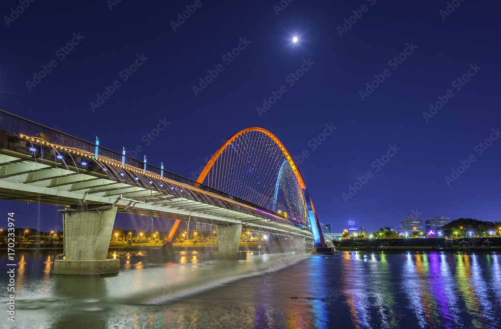 Beautiful light bridge and reflection at Daejeon,South Korea..