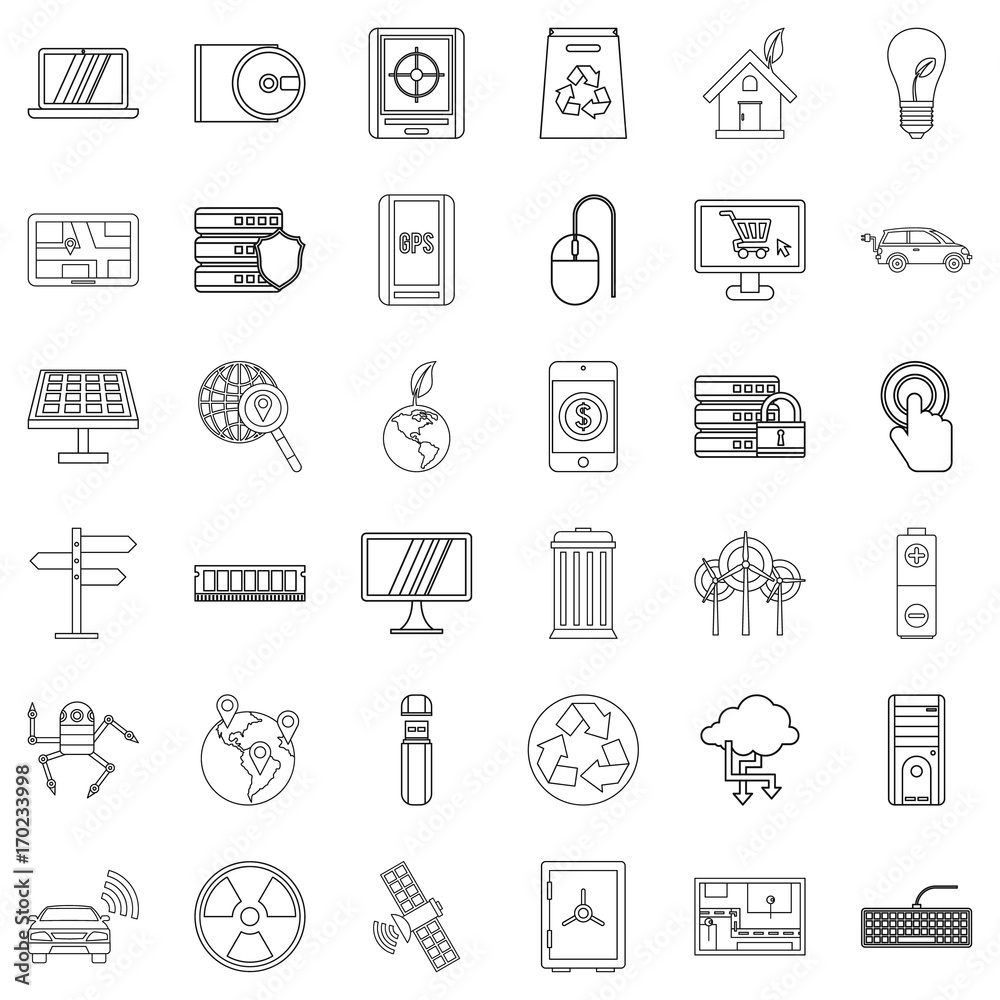 Connection icons set, outline style