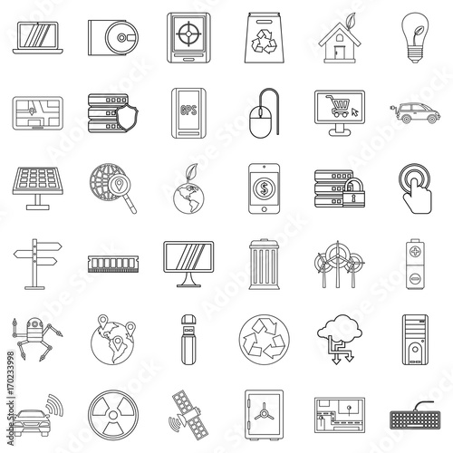 Connection icons set, outline style