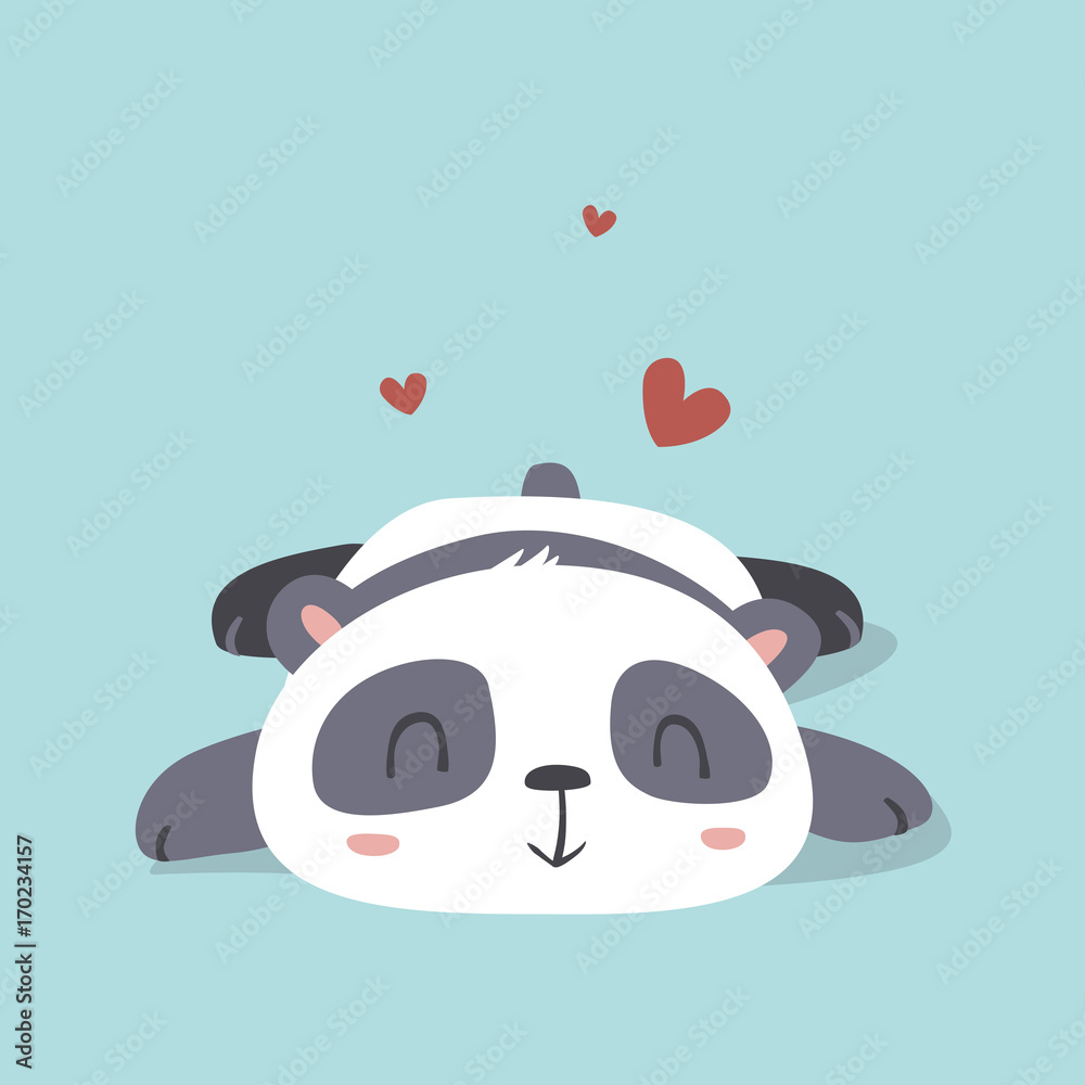 Naklejka premium vector cartoon kawaii style cute panda in love illustration