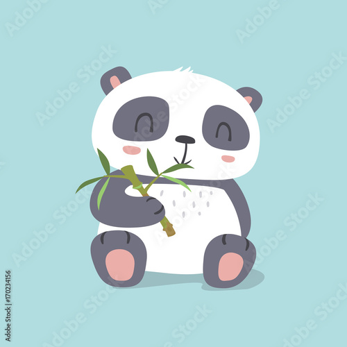 Fototapeta Naklejka Na Ścianę i Meble -  vector cartoon kawaii style cute panda eating bamboo  illustration