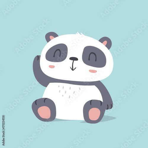 Fototapeta Naklejka Na Ścianę i Meble -  vector cartoon kawaii style cute sitting panda illustration