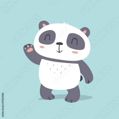 Fototapeta Naklejka Na Ścianę i Meble -  vector cartoon kawaii style cute panda say hello illustration
