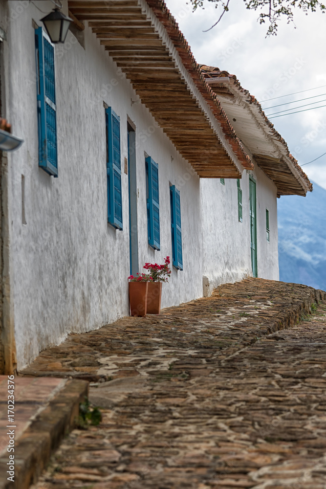white colonial houses in Barichara Colombia
