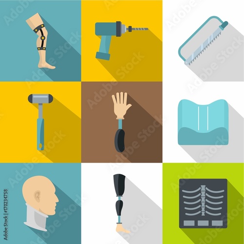 Orthopedic surgery icon set, flat style