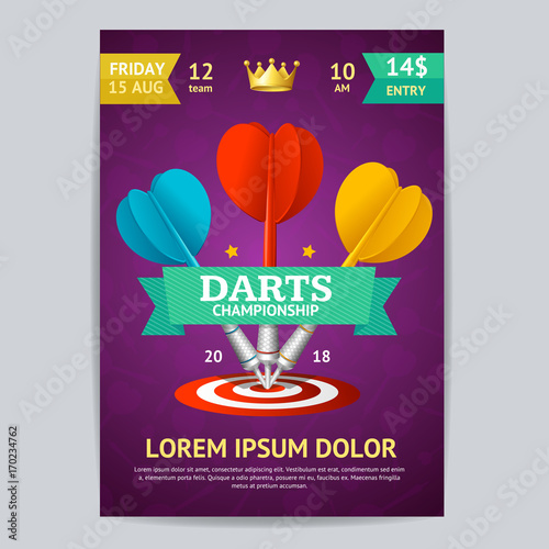 Darts Tournament Poster Card Template. Vector