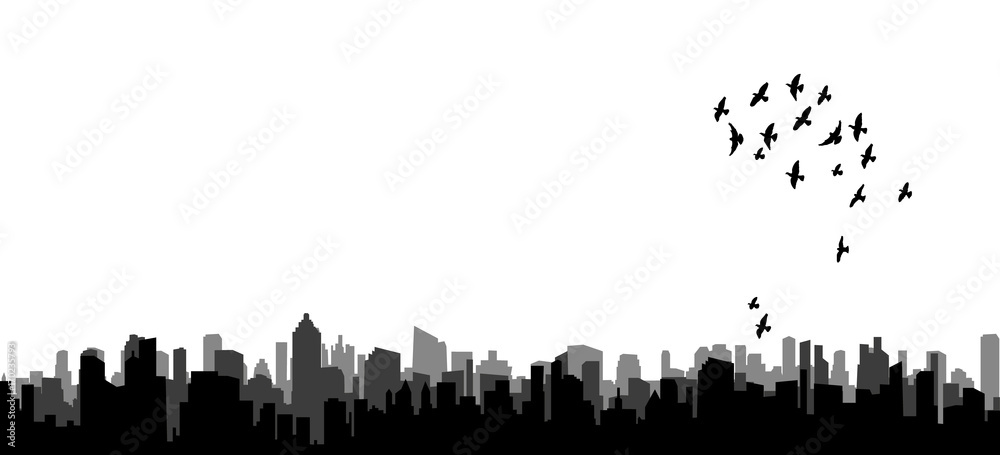 Fototapeta premium Vector, isolated silhouette of flying birds