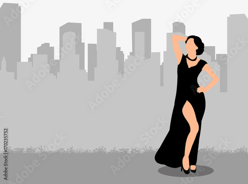 Vector, isolated silhouette girl in evening dress