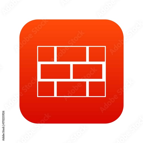 Concrete block wall icon digital red