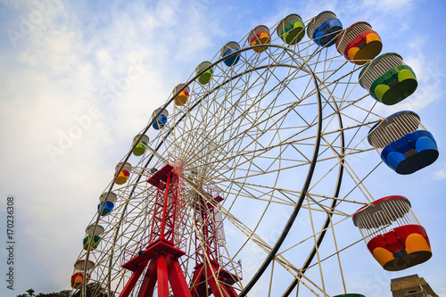 Colourful ferris wheel carriages at an amusement park Sydney Australia photo