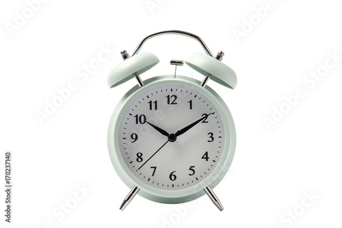 pastel retro alarm clock or vintage alarm clock isolated on white background with clipping path