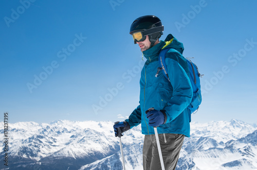 Mountaineer ski on mountain