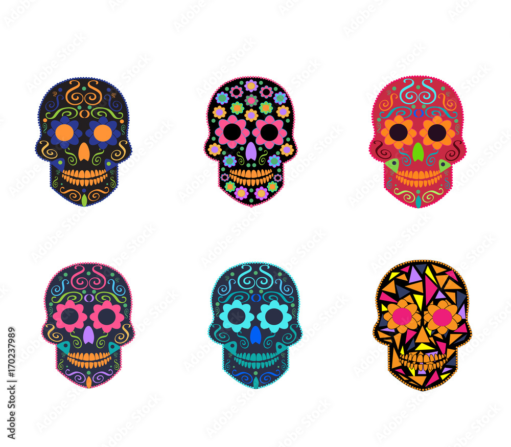 Obraz premium Skull vector background with ornament details