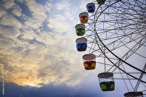 Colourful ferris wheel carriages at an amusement park Sydney Australia