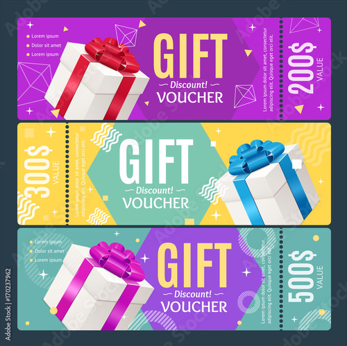 Gift Voucher Card Set Template Monetary Value Coupon. Vector
