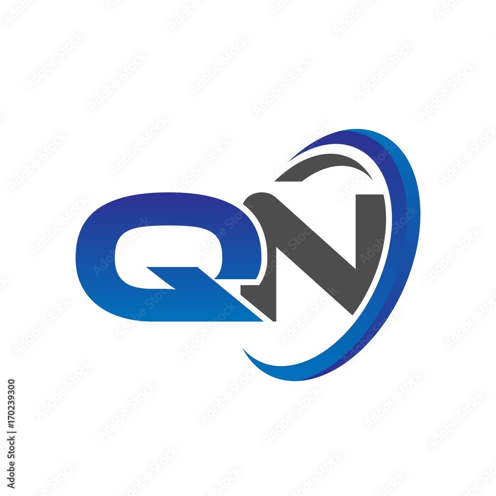 vector initial logo letters qn with circle swoosh blue gray vector initial logo letters qn with circle swoosh blue gray