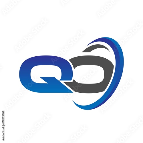 vector initial logo letters qo with circle swoosh blue gray