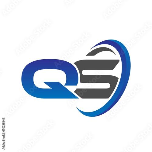 vector initial logo letters qs with circle swoosh blue gray