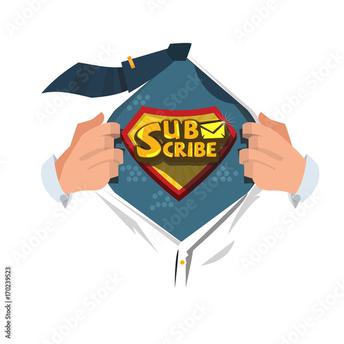 Man open shirt to show "subscribe icon" in comic style - vector