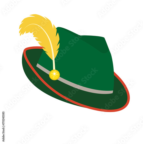 Oktoberfest hat icon flat style. Isolated on white background. Green national German hat. Vector illustration