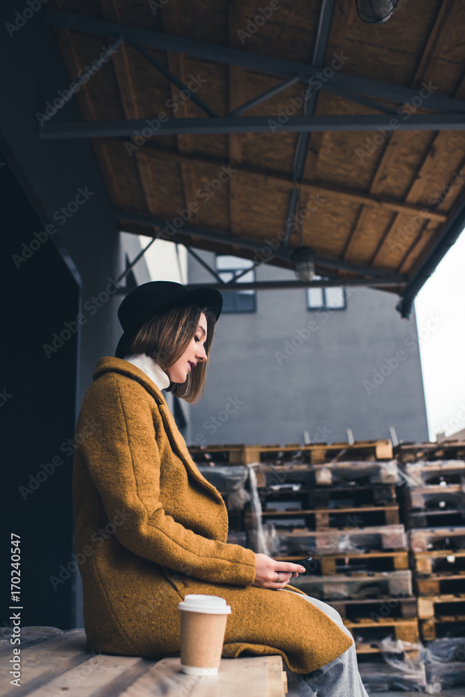stylish woman using smartphone stylish woman using smartphone