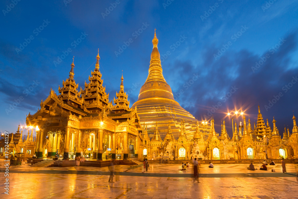 Shwedagon Pagoda at night in Yangon, Myanmar. Shwedagon Pagoda at night in Yangon, Myanmar.