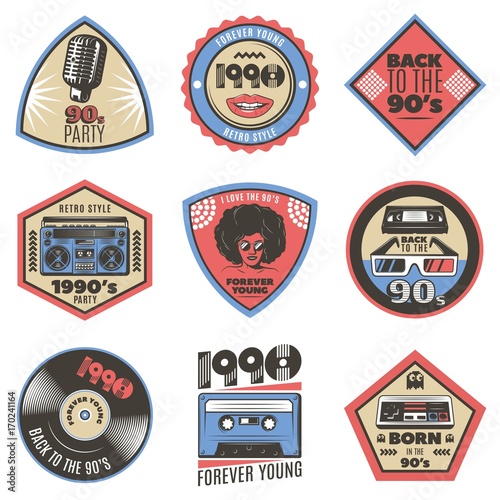 Bild auf Leinwand Colorful Vintage Style Emblems Set