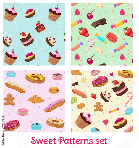 Colorful Pastry And Confectionery Patterns Set