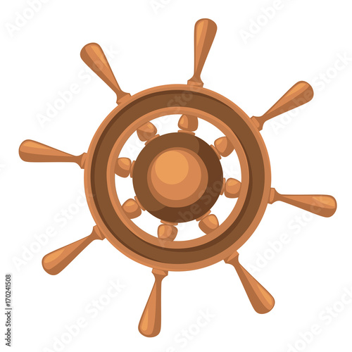 Ship wheel marine wooden vintage vector illustration isolated on white Web site page and mobile app design Vector illustration