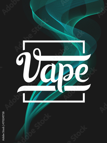 Vape lettering label. Green smoke background. Hand drawn logo for a vape shop
