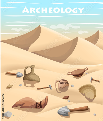 Archeology and paleontology concept archaeological excavation Web site page and mobile app design vector element. ancient history achaeologists unearth ancient artifacts vector illustration photo