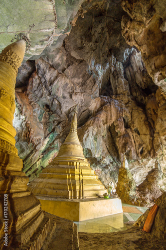 Buddhist pagodas in Yathaypyan Cave near Hpa-An in Myanmar (Burma)