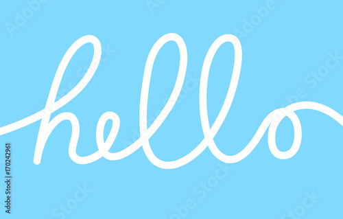 Hello word, calligraphy design, blue background vector illustration